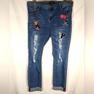 Angel Kiss LA Distressed With Patchwork Cuffed Ankles Size 18